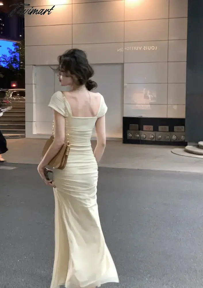 Midi Dress Women Elegant Summer New Fashion Evening Party Vintage Female Slim Clothes Ladies Vestidos Korean Satin Dresses