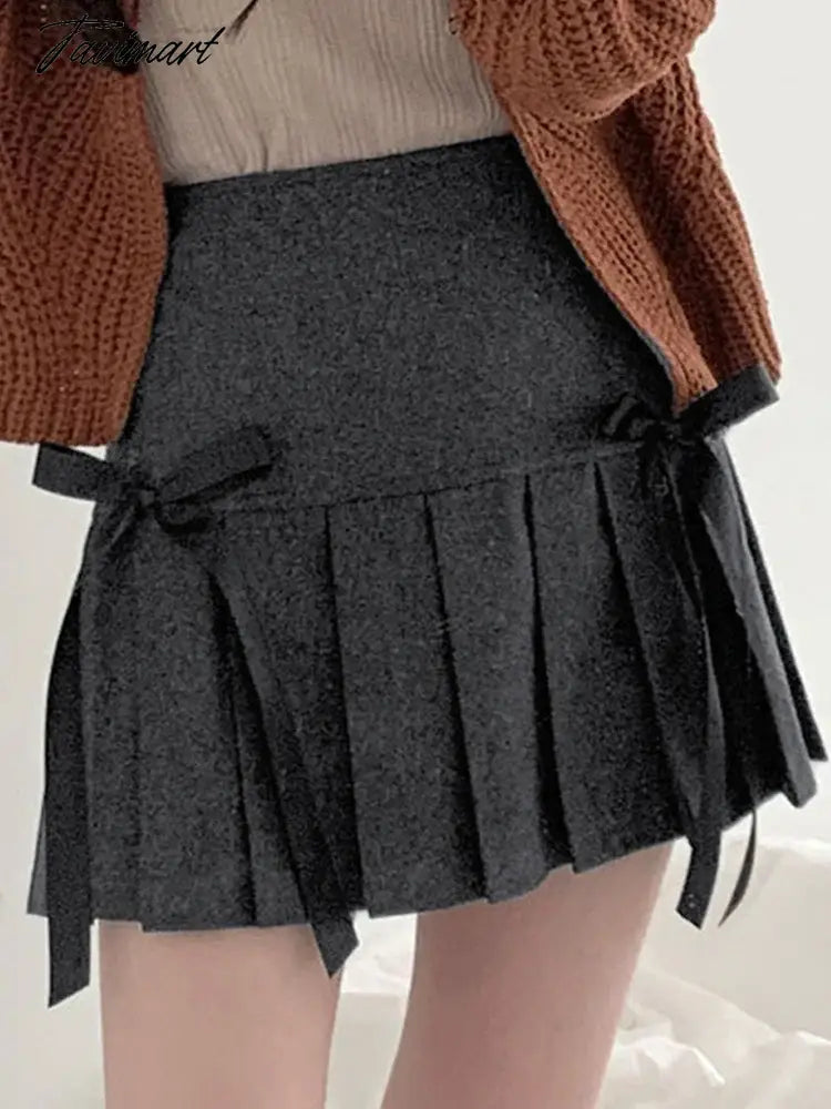 Mini Skirts Women Vintage Preppy Style Pleated Skirt Sweet Bow High Waist Skirts Female Y2K Hot Girl Short Faldas Para Mujeres