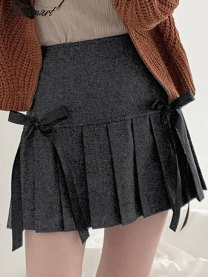 Mini Skirts Women Vintage Preppy Style Pleated Skirt Sweet Bow High Waist Skirts Female Y2K Hot Girl Short Faldas Para Mujeres