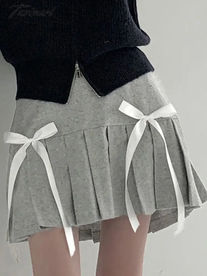 Mini Skirts Women Vintage Preppy Style Pleated Skirt Sweet Bow High Waist Skirts Female Y2K Hot Girl Short Faldas Para Mujeres