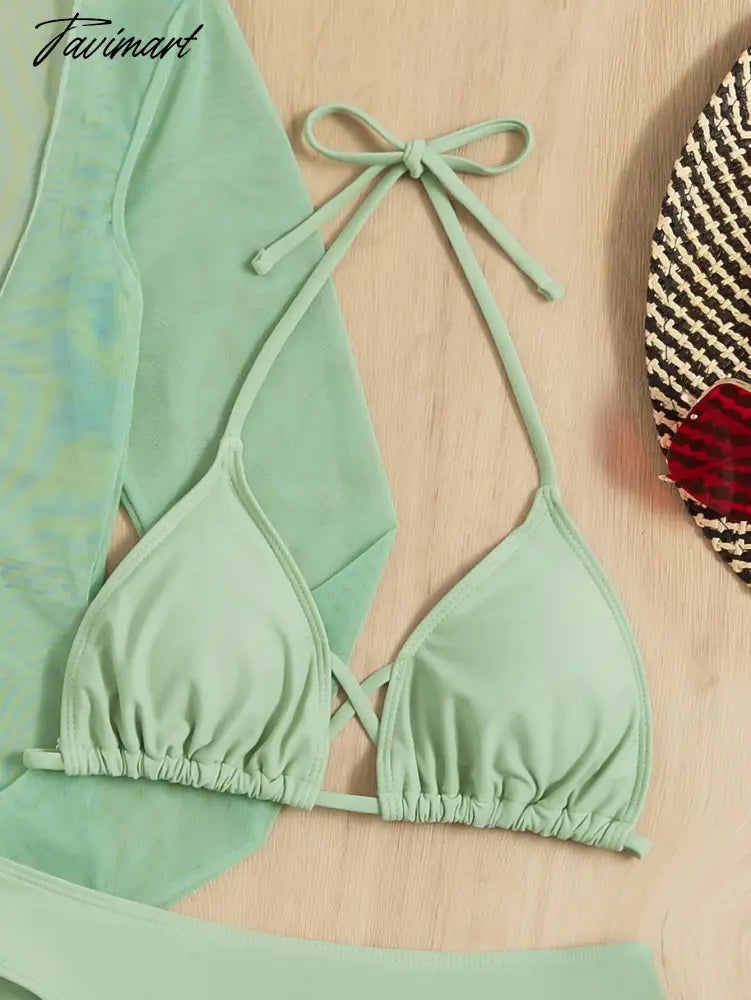 New 3 Pieces Set Swimsuit Women High Waist Swimwear Sexy Lace Up Micro Bikini Set With Skirt Solid Beachwear Bathing Suit