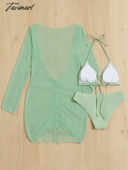 New 3 Pieces Set Swimsuit Women High Waist Swimwear Sexy Lace Up Micro Bikini Set With Skirt Solid Beachwear Bathing Suit