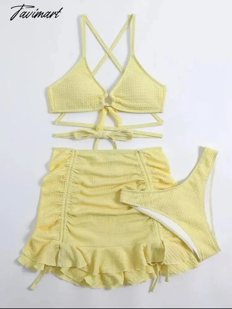 New Bikini Sexy Three Piece Women's Beach Swimsuit Fashion Lace-Up Swimsuit Suit Swimwear