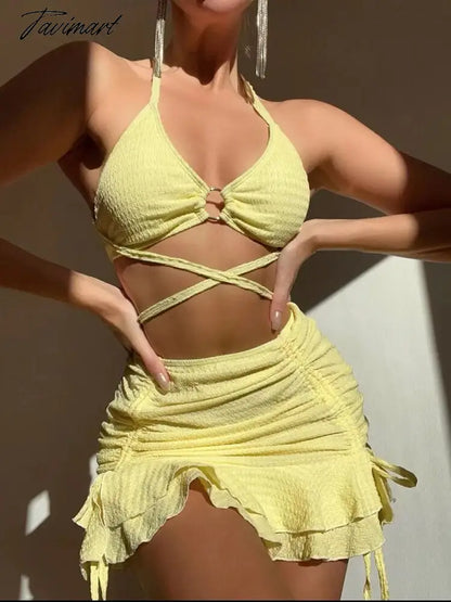 New Bikini Sexy Three Piece Women's Beach Swimsuit Fashion Lace-Up Swimsuit Suit Swimwear