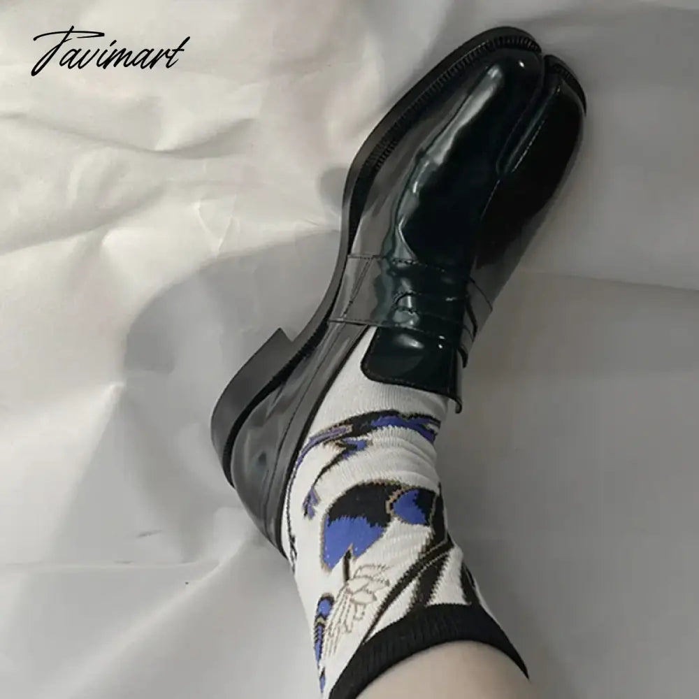 New Black Tabi Shoes Women Split Toe Flats Woman Pig Hoof Shoes chaussure femme Leisure Loafers Woman Fashion zapatos de mujer