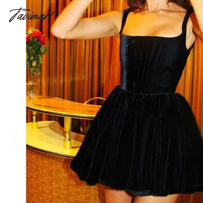New Dress Party Short Skirt Word Neck Suspender Skirt High-end Velvet Dress