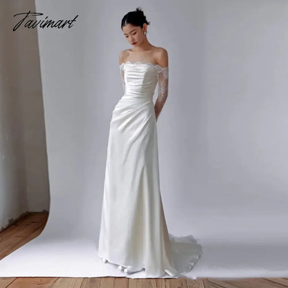 New Mermaid Wedding Dress Satin With Train Modest Wedding Dress with Sleeves Wedding Dresses for Bridesmaid Vestidos-de-fiesta