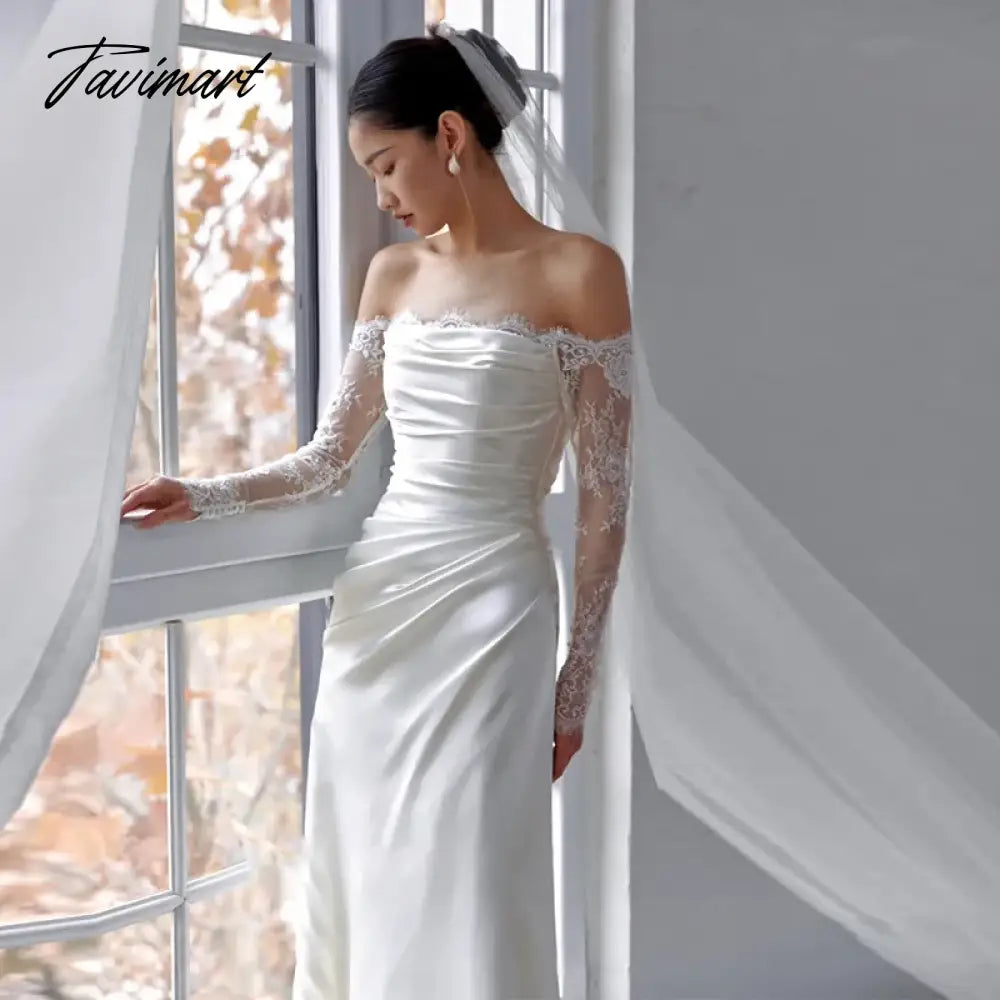 New Mermaid Wedding Dress Satin With Train Modest Wedding Dress with Sleeves Wedding Dresses for Bridesmaid Vestidos-de-fiesta
