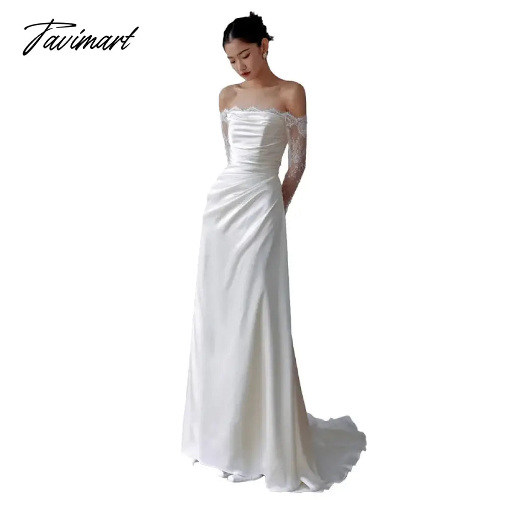 New Mermaid Wedding Dress Satin With Train Modest Wedding Dress with Sleeves Wedding Dresses for Bridesmaid Vestidos-de-fiesta