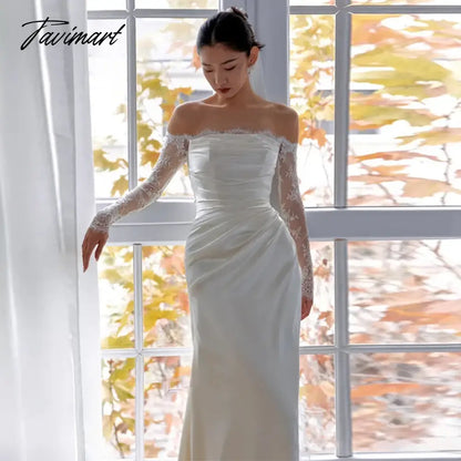 New Mermaid Wedding Dress Satin With Train Modest Wedding Dress with Sleeves Wedding Dresses for Bridesmaid Vestidos-de-fiesta