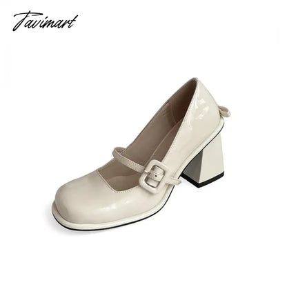 New Popular Lacquer Leather High Heels with Bow Tie Square Head Mary Jane Women's Shoe Academy Style Light Blue Sandals
