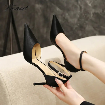 New Summer Hollow Shoes Slim Heels with High Heels, Simple Sandals for Going Out, Satin Commuter Women's Shoes