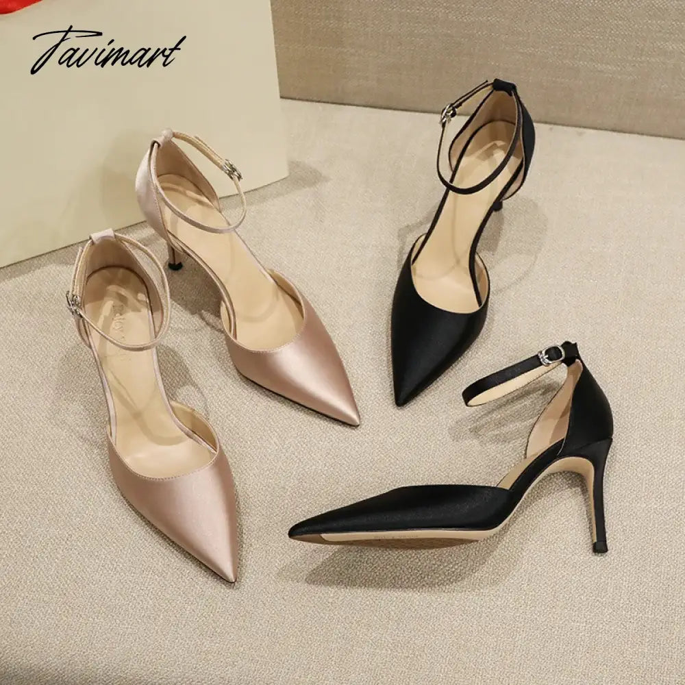 New Summer Hollow Shoes Slim Heels with High Heels, Simple Sandals for Going Out, Satin Commuter Women's Shoes