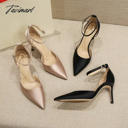 New Summer Hollow Shoes Slim Heels with High Heels, Simple Sandals for Going Out, Satin Commuter Women's Shoes
