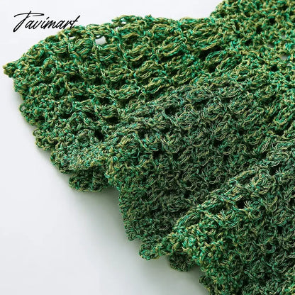 NEW Summer Women Green Spaghetti Strap V-Neck Vintage Casual Sweet Streewear Hollow out Top