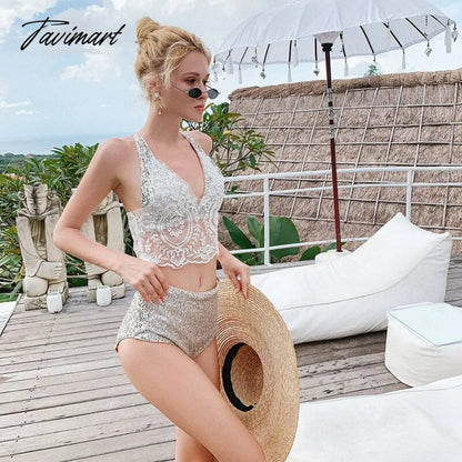 New Swimsuit Light Luxury Sequins Split Bikini High Waist Lace Sexy Ins Beach Vacation Women's Swimsuit Beach Wear Tankini