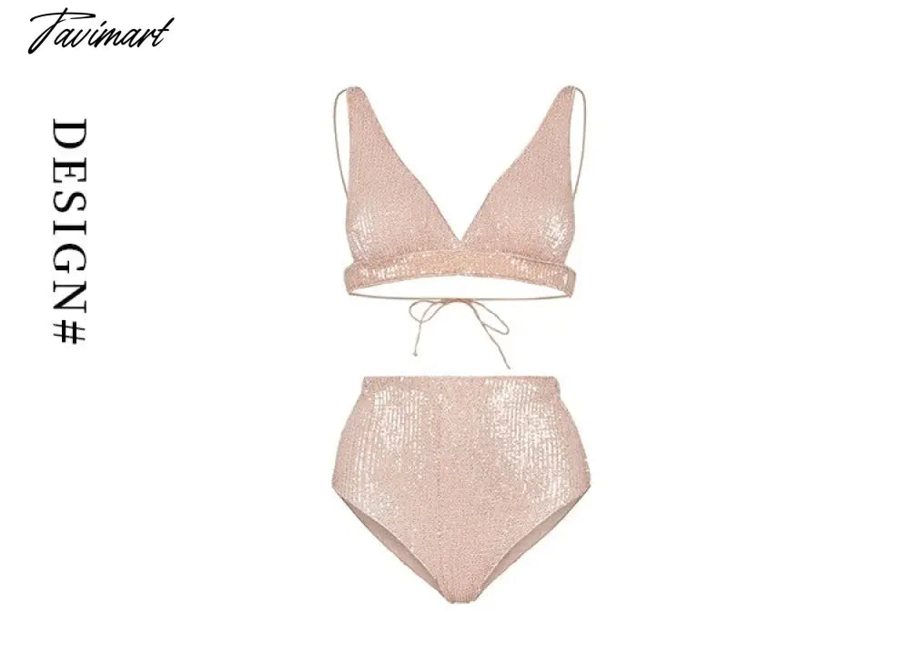 New Swimsuit Light Luxury Sequins Split Bikini High Waist Lace Sexy Ins Beach Vacation Women's Swimsuit Beach Wear Tankini