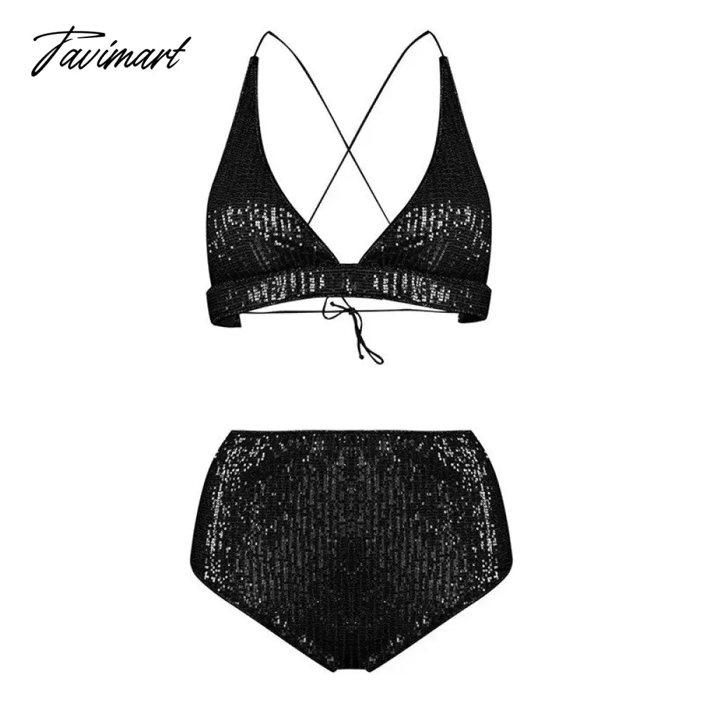 New Swimsuit Light Luxury Sequins Split Bikini High Waist Lace Sexy Ins Beach Vacation Women's Swimsuit Beach Wear Tankini