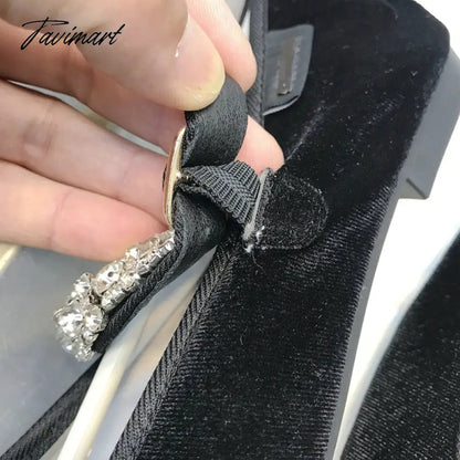 New Velvet and Silk Mary Jane Crystal Buckle Shoes Women Lady Female Flat Pumps Instagram Style Casual Solid Black blue