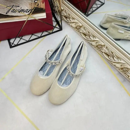 New Velvet and Silk Mary Jane Crystal Buckle Shoes Women Lady Female Flat Pumps Instagram Style Casual Solid Black blue