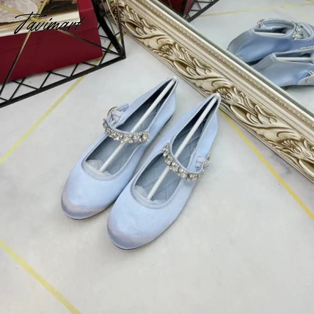 New Velvet and Silk Mary Jane Crystal Buckle Shoes Women Lady Female Flat Pumps Instagram Style Casual Solid Black blue
