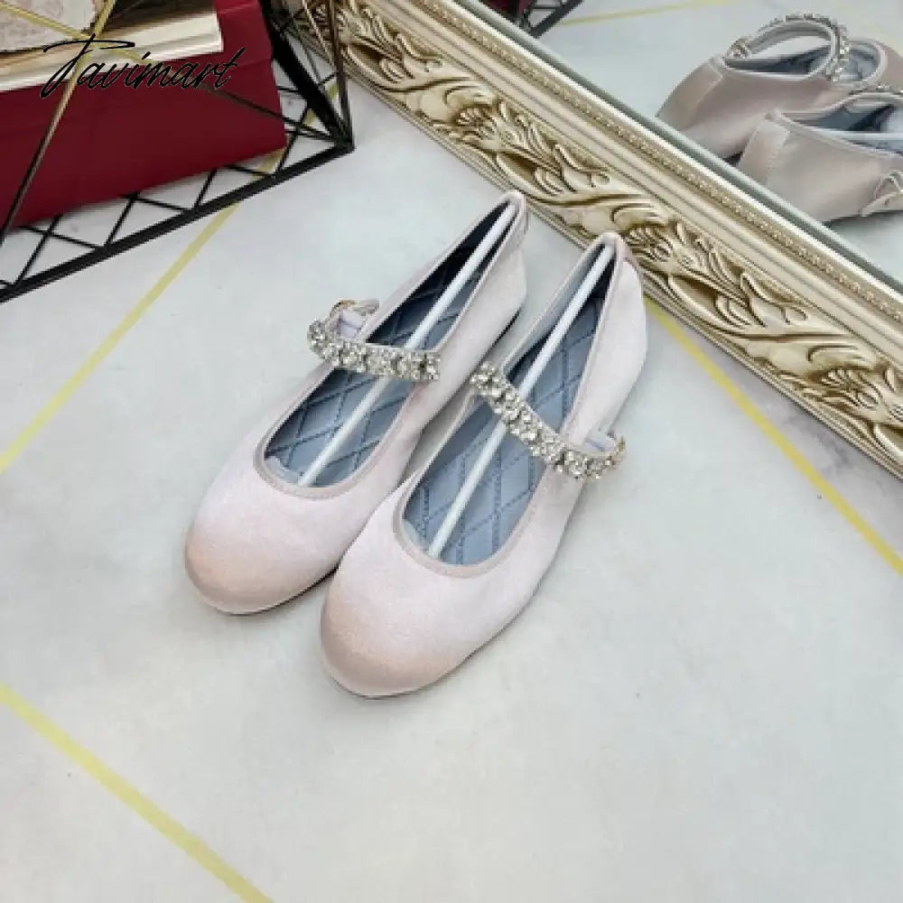 New Velvet and Silk Mary Jane Crystal Buckle Shoes Women Lady Female Flat Pumps Instagram Style Casual Solid Black blue