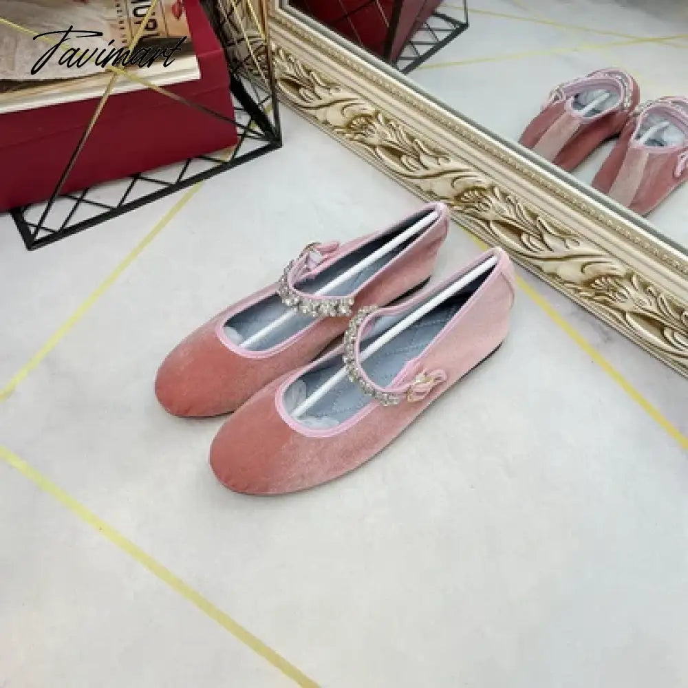 New Velvet and Silk Mary Jane Crystal Buckle Shoes Women Lady Female Flat Pumps Instagram Style Casual Solid Black blue