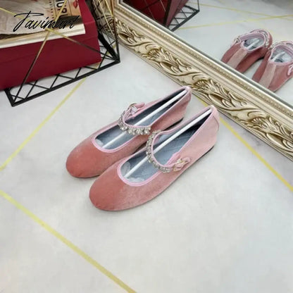 New Velvet and Silk Mary Jane Crystal Buckle Shoes Women Lady Female Flat Pumps Instagram Style Casual Solid Black blue