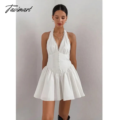 New White Lace Cotton Halter Neck Backless Dress Slim V-Neck Foreign Trade High-end Women's Clothing