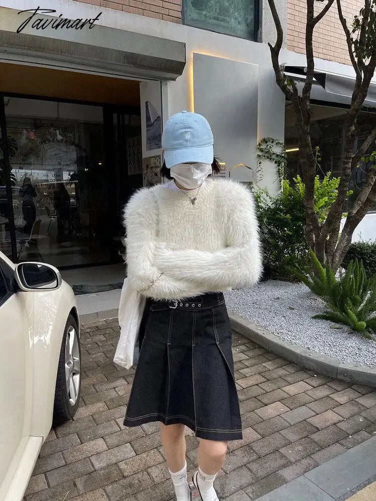New Winter Mohair Sweater Faux Mink Cashmere Short Pullover Sweater knitted sweater women y2k clothes korean fashion