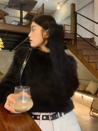 New Winter Mohair Sweater Faux Mink Cashmere Short Pullover Sweater knitted sweater women y2k clothes korean fashion