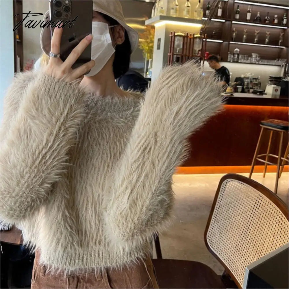 New Winter Mohair Sweater Faux Mink Cashmere Short Pullover Sweater knitted sweater women y2k clothes korean fashion