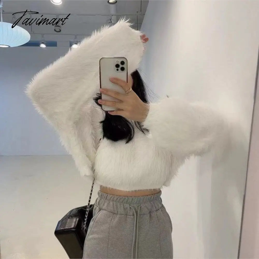 New Winter Mohair Sweater Faux Mink Cashmere Short Pullover Sweater knitted sweater women y2k clothes korean fashion