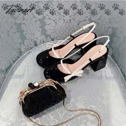 New Women Pumps 7CM Chunky High Heels Square Toe Slingback Prom Dress Shoes Summer Sandals Valentine Shoes