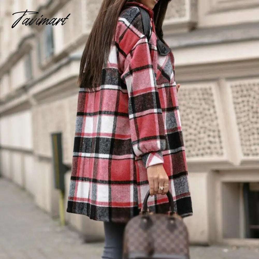 Newest Fall Button Cardigan Women Trench Coats Winter Lapel Pocket Windproof Coat Fashion Casual Color Block Loose Plaid Jackets