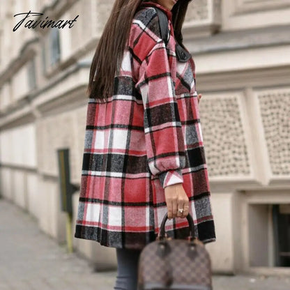 Newest Fall Button Cardigan Women Trench Coats Winter Lapel Pocket Windproof Coat Fashion Casual Color Block Loose Plaid Jackets