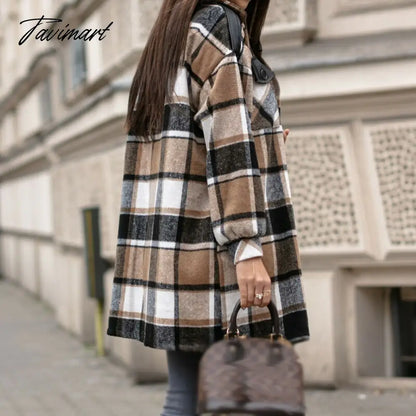 Newest Fall Button Cardigan Women Trench Coats Winter Lapel Pocket Windproof Coat Fashion Casual Color Block Loose Plaid Jackets