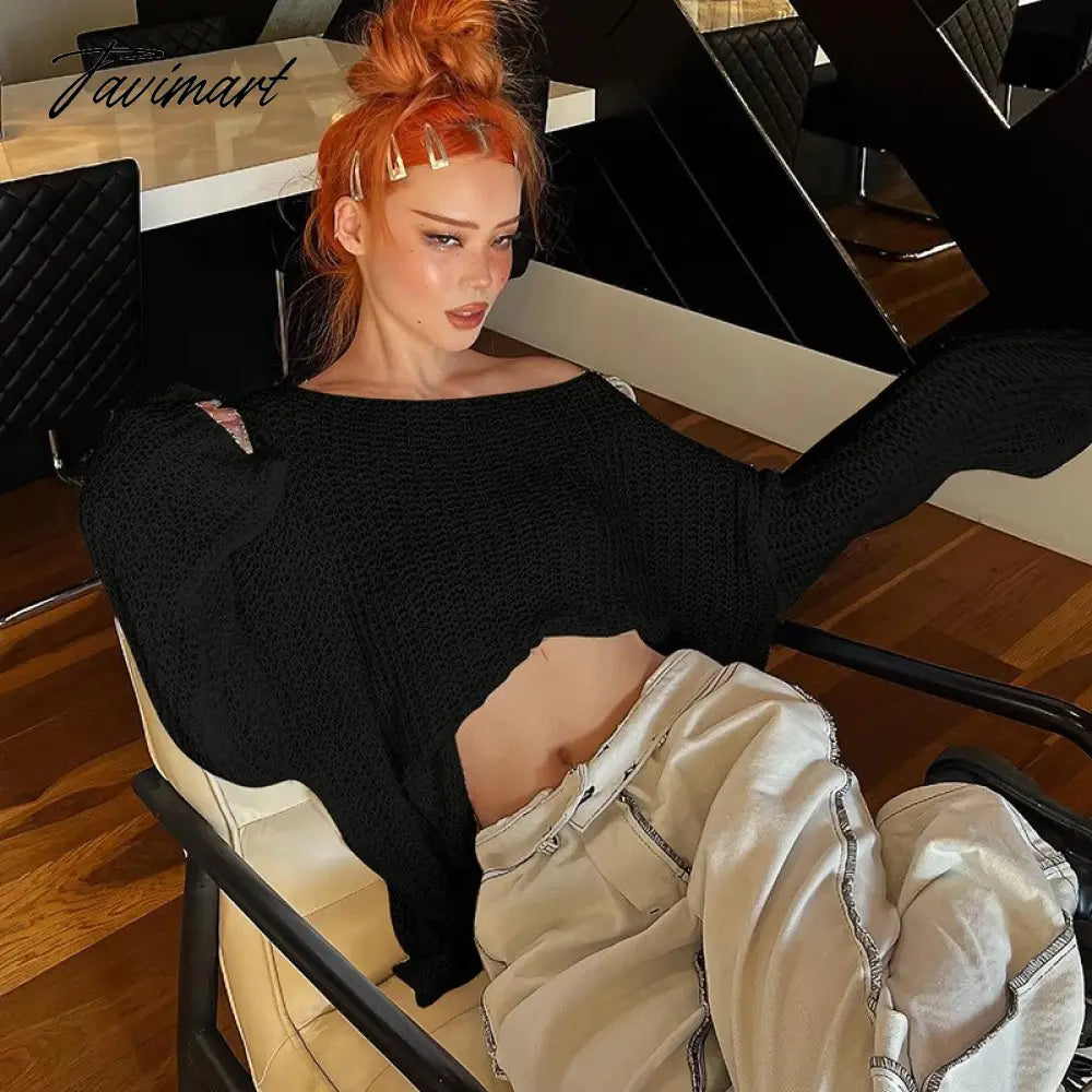 O-Neck Casual T-Shirts Women Pullovers Autumn Knitted Long Sleeve Loose Sweater White High Street Y2K Tops Tee Shirt