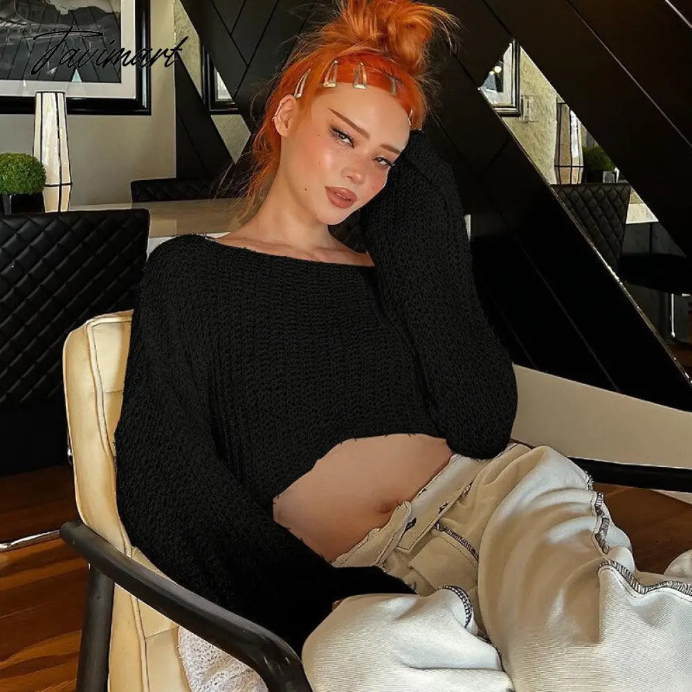 O-Neck Casual T-Shirts Women Pullovers Autumn Knitted Long Sleeve Loose Sweater White High Street Y2K Tops Tee Shirt