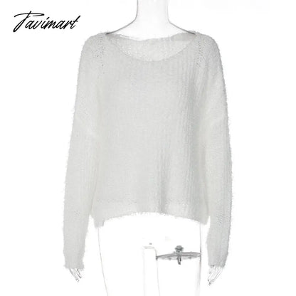 O-Neck Casual T-Shirts Women Pullovers Autumn Knitted Long Sleeve Loose Sweater White High Street Y2K Tops Tee Shirt
