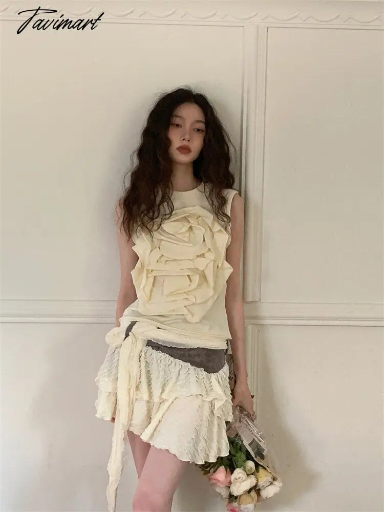 O Neck Spring Summer T-shirt Romance 3D Flower Sleeveless Vest Y2k Tops Harajuku Style Tank Top Fashion Ropa De Mujer