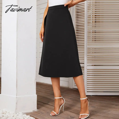 Office Lady Elegant Black Women Skirt Side Split Mid-Calf High Waist A Line Women Bottoms Spring Female Clothing Causal