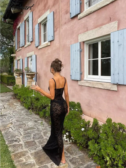 Party Lace Aesthetic Y2K Bodycon Dress Kawaii Frill Patchwork Sexy Mini Sundress Evening Spaghetti Strap Outfits