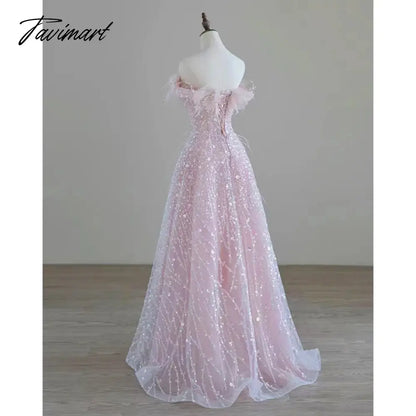 Pink Feather Sequin Evening Dress Bridal Dress Sleeveless V-neck Back Lace-up Birthday Party Gown Anniversary Dresses