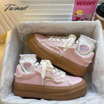 Pink Platform Canvas Shoes for Women Low-top Korean Fashion Athletic Shoes Casual Comfortable Designer Ladies Footwear