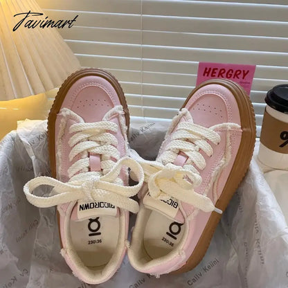 Pink Platform Canvas Shoes for Women Low-top Korean Fashion Athletic Shoes Casual Comfortable Designer Ladies Footwear