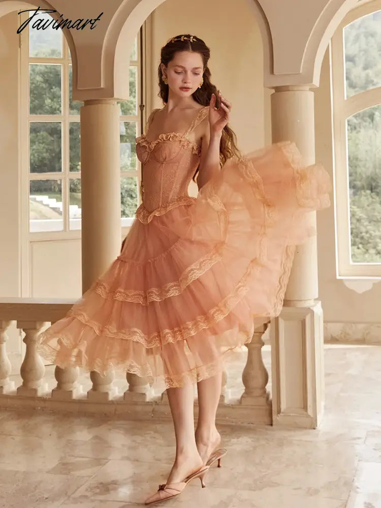 Pink Pleated Lace Short Evening Party Dress With Thin Straps Multi-Layer Tulle Sleeveless Princess Prom Dress For Girls