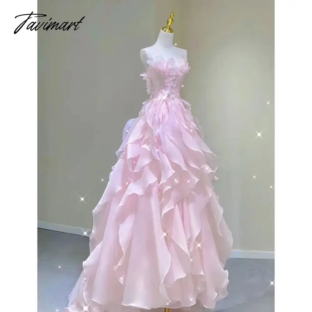 Pink Princess Evening Dress Women 2024 New Banquet Style Host Dresses Light Luxury Art Exam Regular Wear Chic Vestido