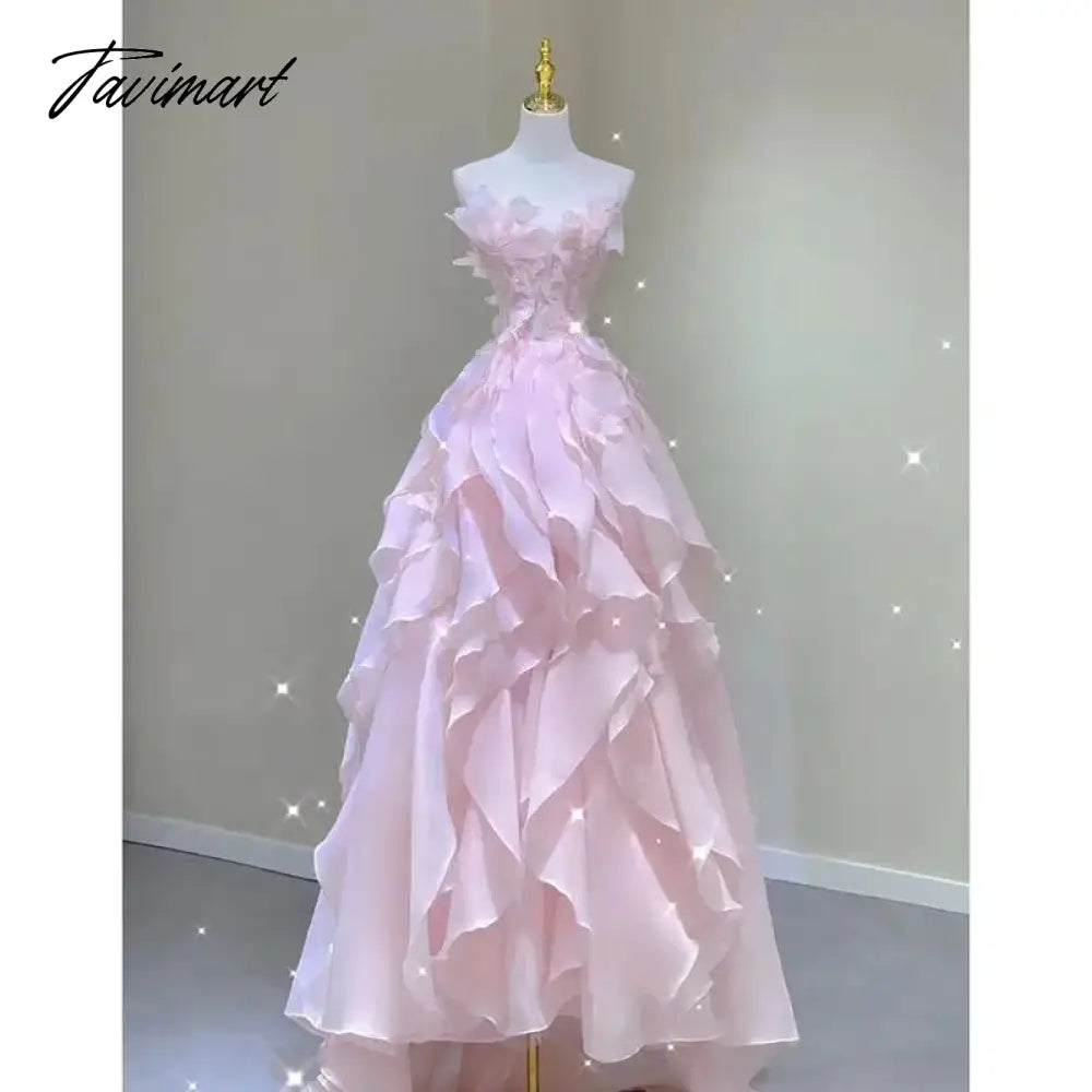 Pink Princess Evening Dress Women 2024 New Banquet Style Host Dresses Light Luxury Art Exam Regular Wear Chic Vestido