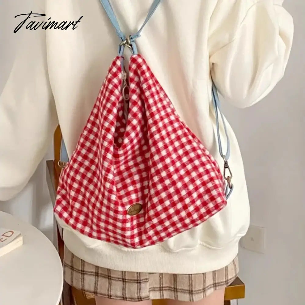 Plaid Red Shoulder Bag for Women Elegant Casual College Style Large Capacity Backpack Cute Sweet 2024 Harajuku Fashion Bag